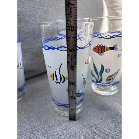 Vintage KIG Nautical Glass Tumbler (s) LOT OF 4 Tropical Fish Clear Frosted - Picture 6 of 8